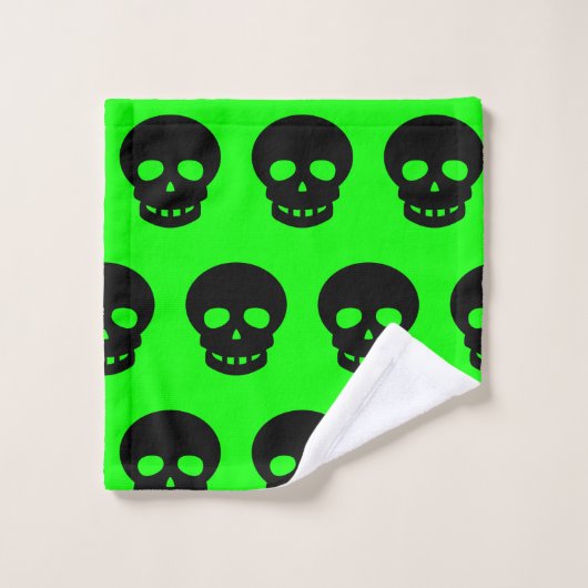 Goth Black Lime Green Skull Pattern Badhandtuch Set (Waschlappen)