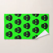 Goth Black Lime Green Skull Pattern Badhandtuch Set (Handtuch)