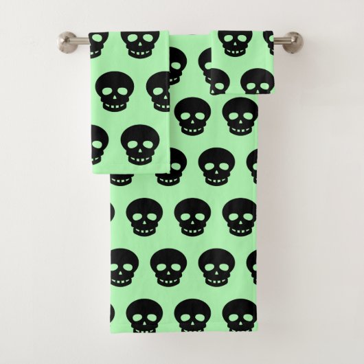 Goth Black Mint Green Skull Muster dekorativ Badhandtuch Set (Insitu)