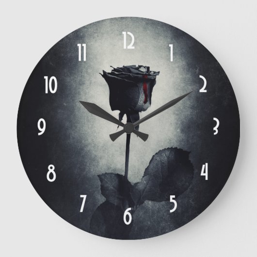 Goth Black Rose Dripping Blood Macabre Große Wanduhr (Vorderseite)