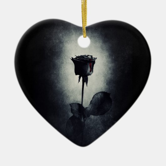 Goth Black Rose Dripping Blood Macabre Wedding Keramik Ornament (Vorne)