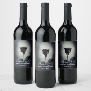Goth Black Rose Dripping Blood Macabre Wedding Weinetikett