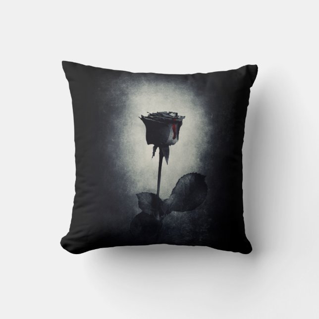 Goth Black Rose Dripping Blop auf Black Grunge Kissen (Vorderseite)