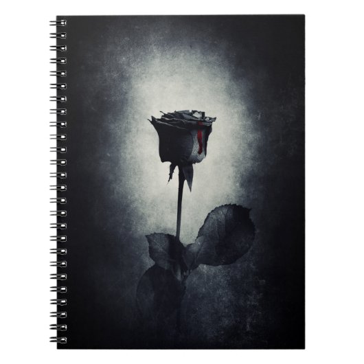 Goth Black Rose Dripping Blop auf Black Grunge Notizblock (Vorderseite)