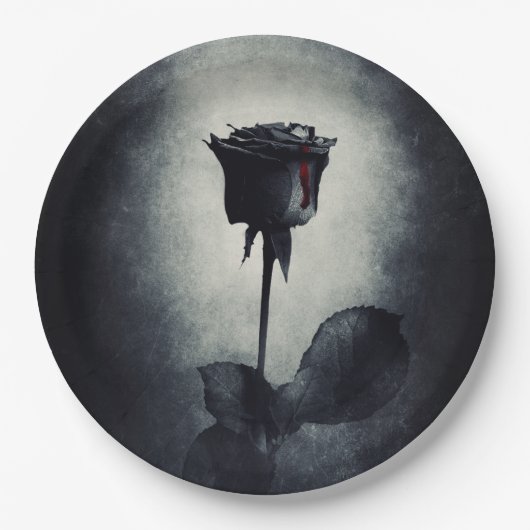 Goth Black Rose Dripping Blop auf Black Grunge Pappteller (Vorderseite)