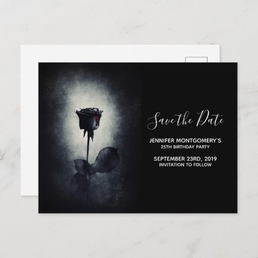 Goth Black Rose Tropfen Blut Save the Date Postkarte (Vorne/Hinten)