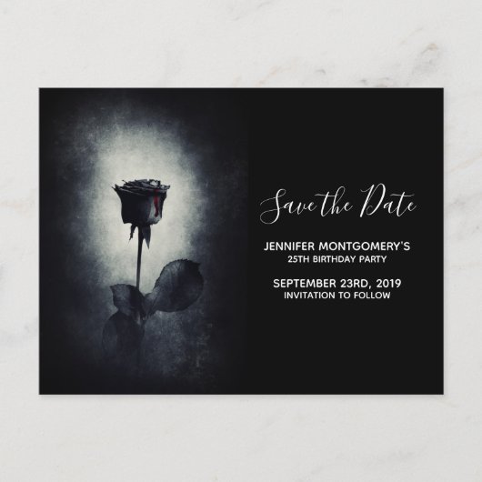 Goth Black Rose Tropfen Blut Save the Date Postkarte (Vorderseite)
