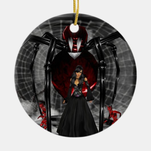 Goth Black Spider Round Ornament (Vorne)