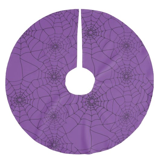 Goth Black und Lila Creepy Cobwebs Weihnachten Polyester Weihnachtsbaumdecke (Vorderseite)
