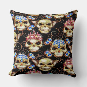 Goth Bling Jewel Skulls Throw Kissen