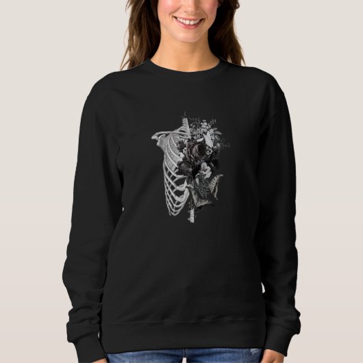 Goth Blume and Bones Ribcage Rose Art Pub Sweatshirt (Vorderseite)