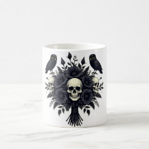 Goth-Bouquet mit 3 Totenköpfen und 2 Eulen Kaffeetasse