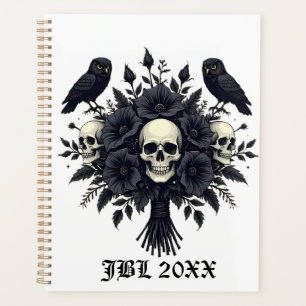 Goth Bouquet mit drei Skulls und zwei Owls Planer