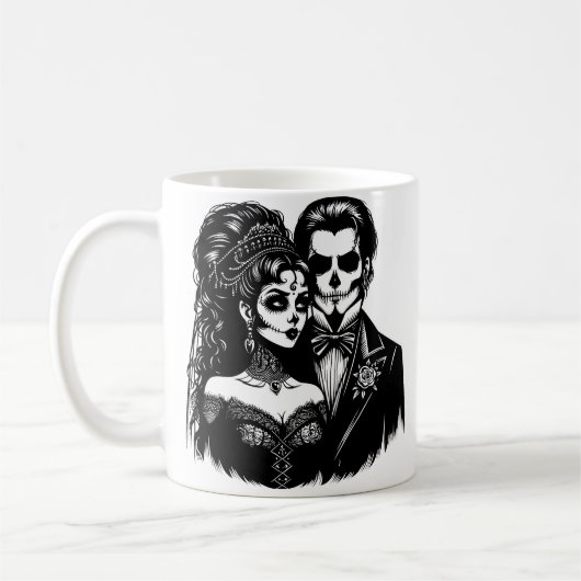 Goth Bride and Groom Day of Death Skeleton Art Kaffeetasse (Links)