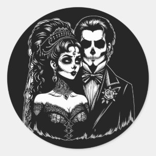 Goth Bride and Groom Day of Death Skeleton Art Runder Aufkleber
