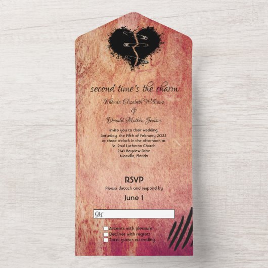 Goth Broken Heart Second Marriage Wedding All In One Einladung (Innen Boden)