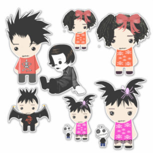 Goth Cartoon Boy Girl Lappen Puppen Kunst Aufkleber