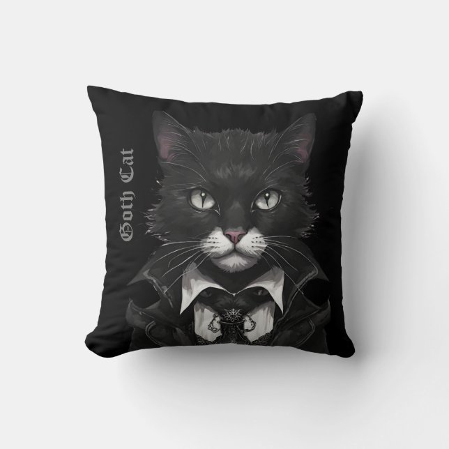 Goth Cat cushion gothion Black Whimsygoth Kissen (Vorderseite)
