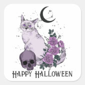 Goth Cat Gothic Halloween Wünsche Quadratischer Aufkleber (Vorderseite)