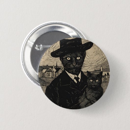 Goth Cat Vincent Van Gogh Black Cats Button (Vorne & Hinten)