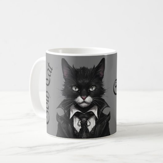 Goth cat with Mouse Personalisiert Name Dark Kaffeetasse (Vorderseite Links)