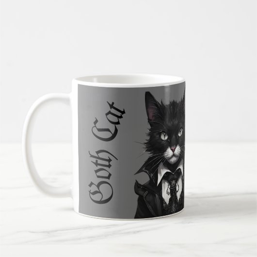 Goth cat with Mouse Personalisiert Name Dark Kaffeetasse (Links)