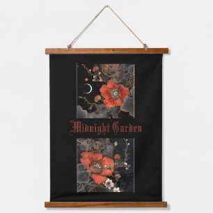 Goth Celestial Poppies Midnight Garden Wandteppich Mit Holzrahmen