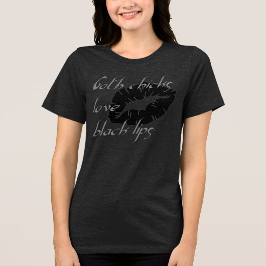 Goth Chicks Liebe Black Lips Halloween Spaß Tri-Blend Shirt (Vorderseite)