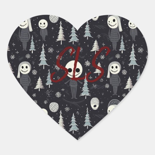 Goth Christmas Initial Herz-Aufkleber (Vorderseite)