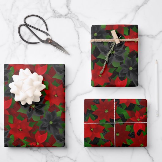 Goth Christmas Poinsettia Geschenkpapier Set (Vorderseite)