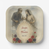 Goth Couple Zombie Halloween Wedding Pappteller (Vorderseite)