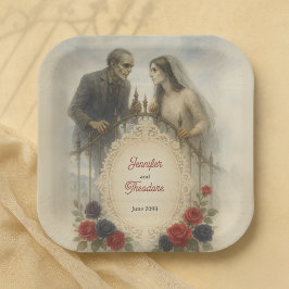 Goth Couple Zombie Halloween Wedding Pappteller