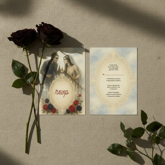 Goth Couple Zombie Halloween Wedding RSVP Karte