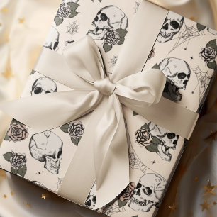 Goth Cream Skull und Blume Halloween Geschenkpapier