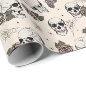 Goth Cream Skull und Blume Halloween Geschenkpapier (Rolleneckpunkt)