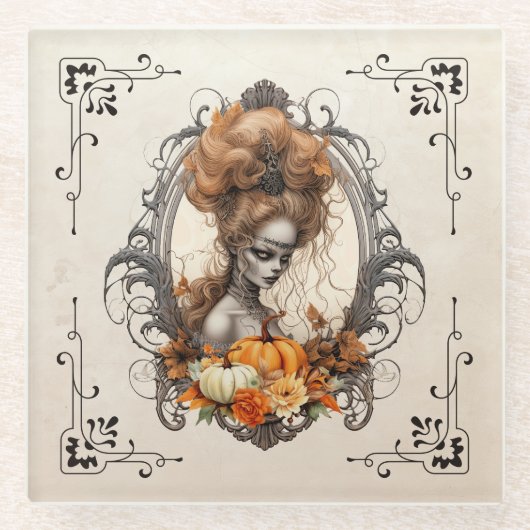 Goth Creepy Lady Pumpkins Glasuntersetzer (Vorderseite)