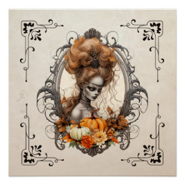 Goth Creepy Lady Pumpkins Poster