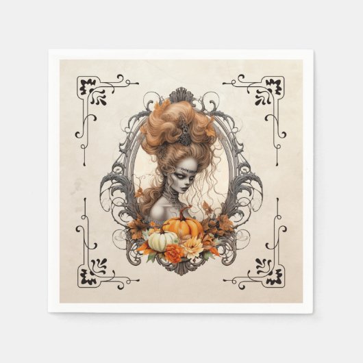Goth Creepy Lady Pumpkins Serviette (Vorderseite)