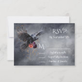Goth Crow Floral Wedding Response Cards UAWG Einladung (Vorderseite)