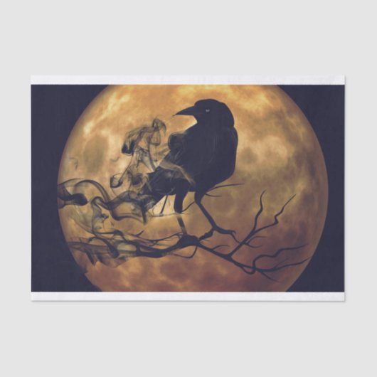 Goth Crow Orange Moon Decoupage Seidenpapier (Vorderseite)