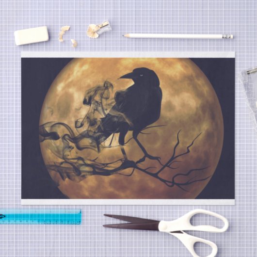 Goth Crow Orange Moon Decoupage Seidenpapier (Handwerk)