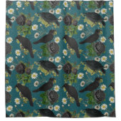 Goth Crows & Black Rose Tief Aquamarines Muster Duschvorhang (Vorderseite)