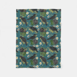 Goth Crows & Black Rose Tief Aquamarines Muster Fleecedecke