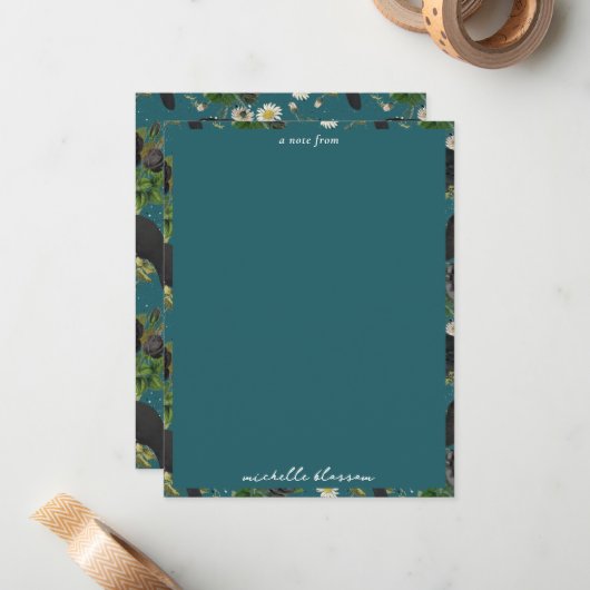 Goth Crows & Black Rose Tief Aquamarines Muster Mitteilungskarte (Vorderseite/Rückseite Beispiel)