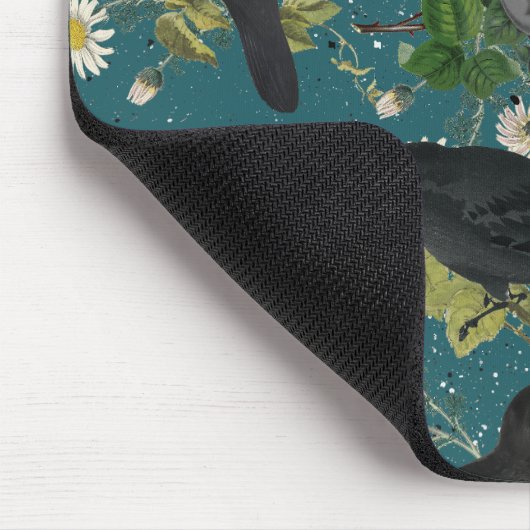 Goth Crows & Black Rose Tief Aquamarines Muster Mousepad (Ecke)