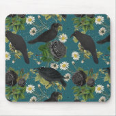 Goth Crows & Black Rose Tief Aquamarines Muster Mousepad (Vorne)