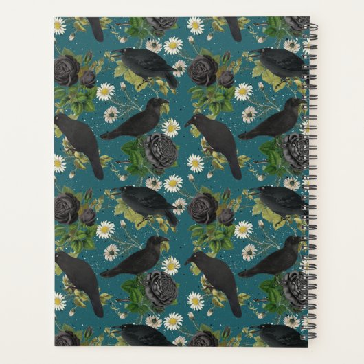 Goth Crows & Black Rose Tief Aquamarines Muster Planer (Rückseite)