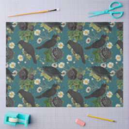 Goth Crows & Black Rose Tief Aquamarines Muster Seidenpapier