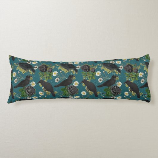 Goth Crows & Black Rose Tief Aquamarines Muster Seitenschläferkissen (Vorderseite)