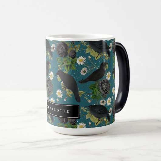 Goth Crows & Black Rose Tief Aquamarines Muster Verwandlungstasse (VorderseiteRechts)